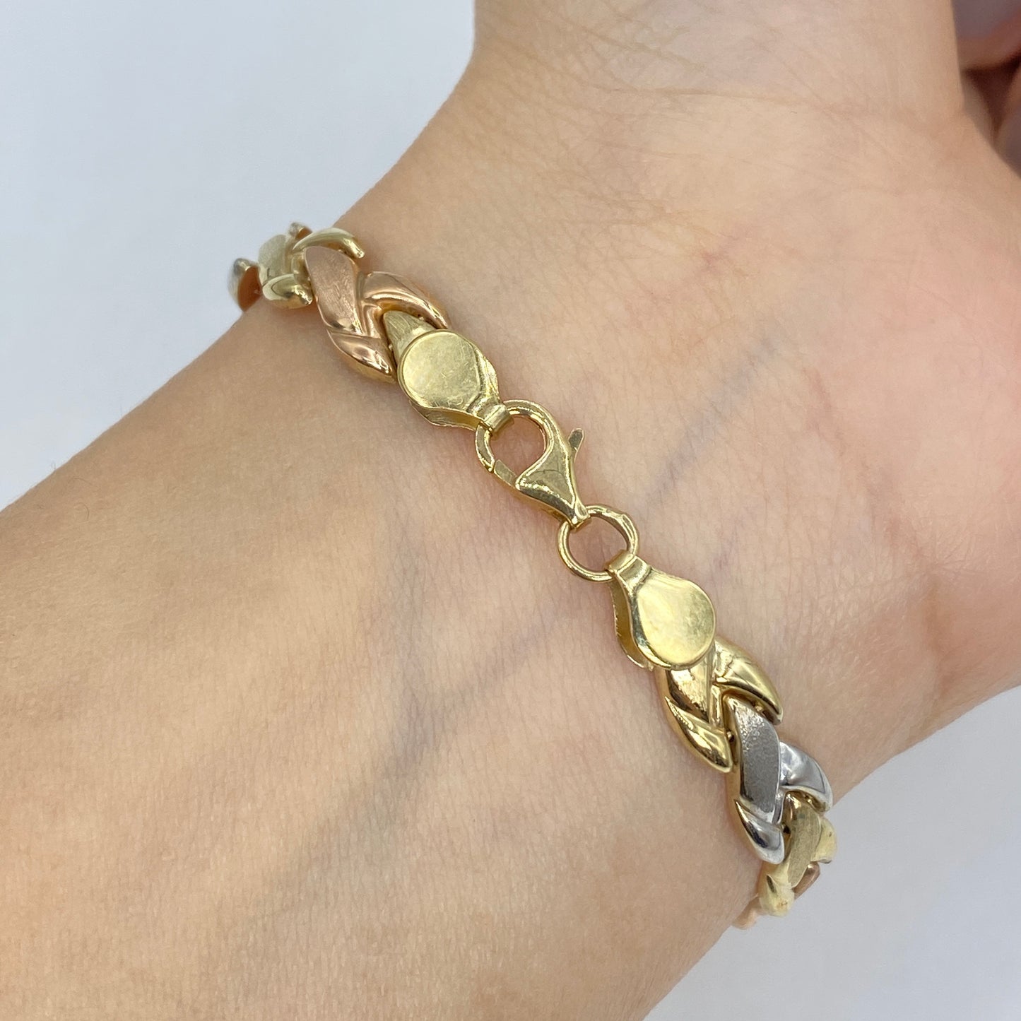 10K 6.5MM Tri-Tone Braid Bracelet 7"