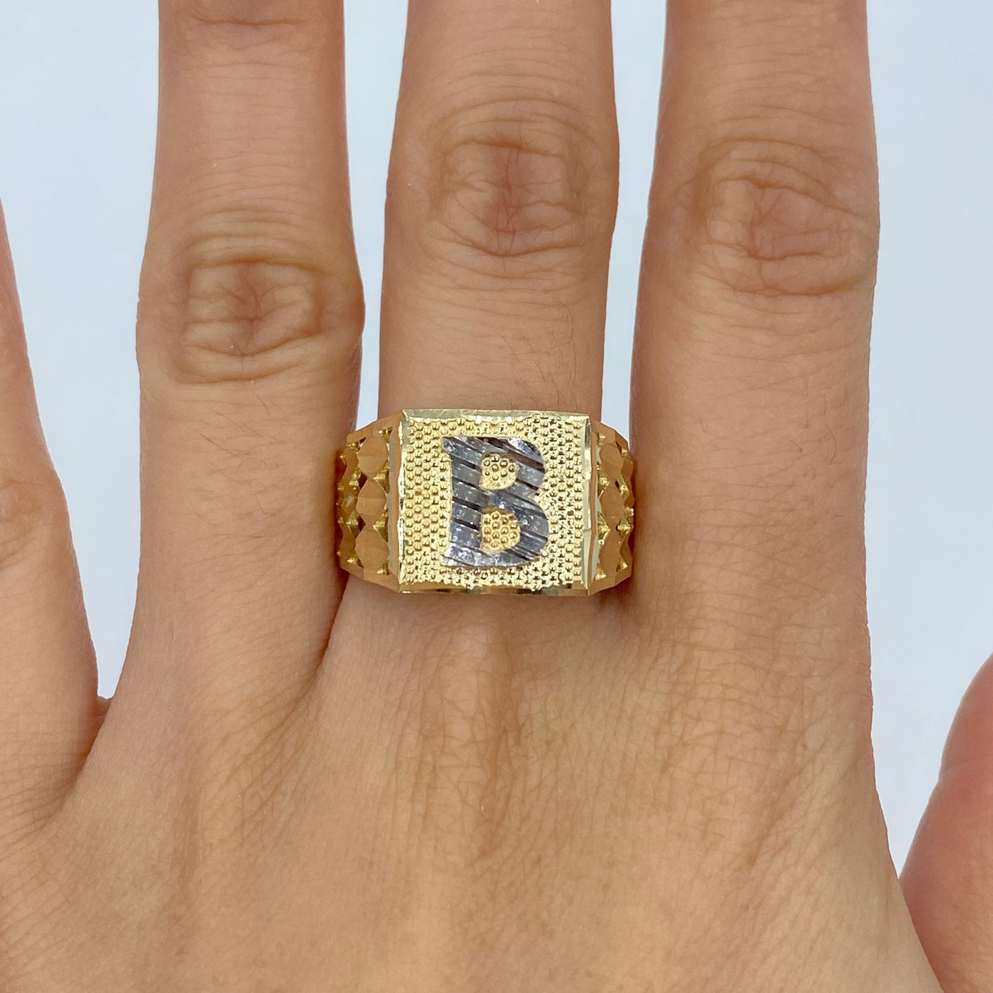 10K Initial Letter Square Block Ring