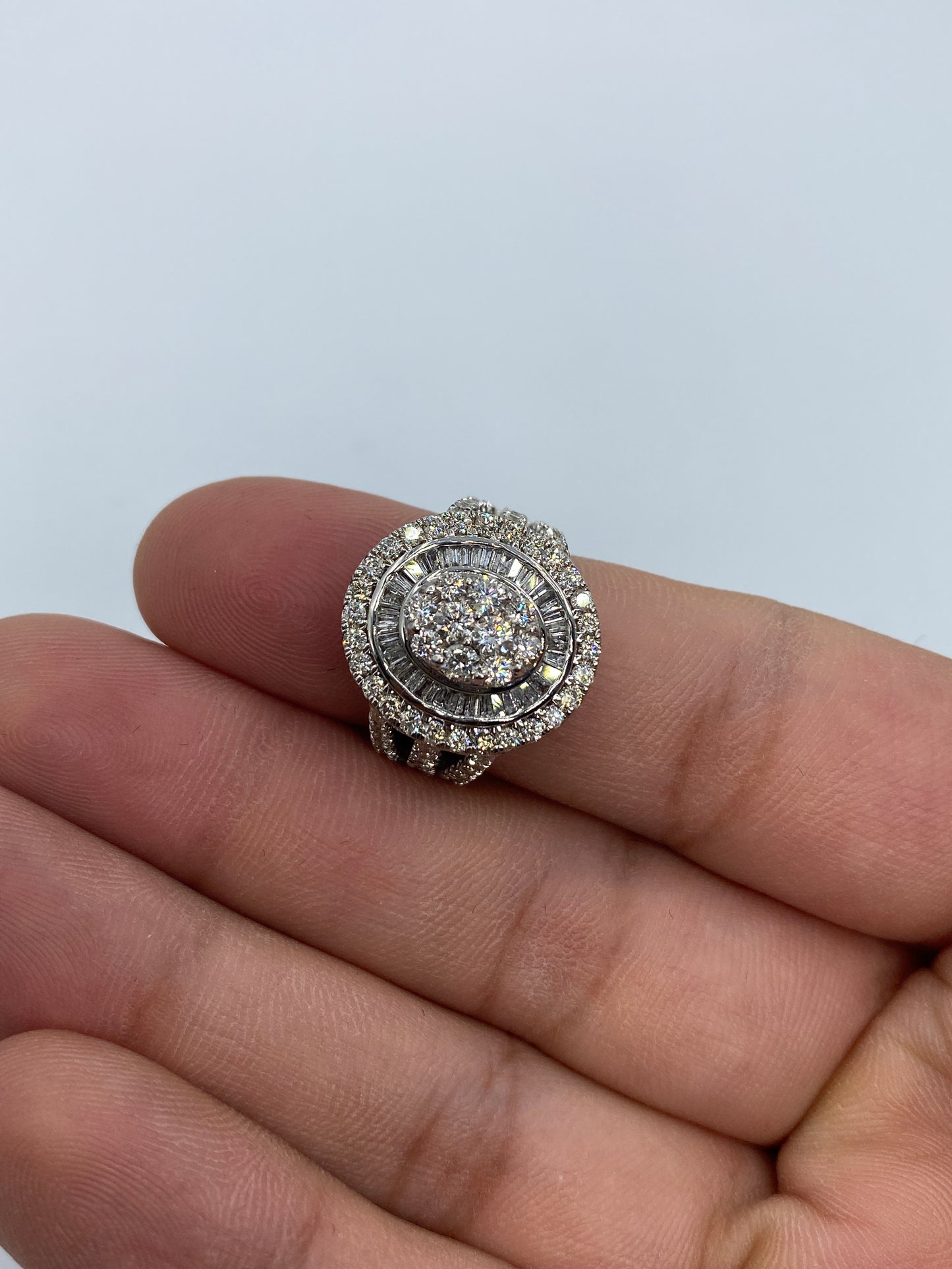 14K Oval Diamond Baguette Ring