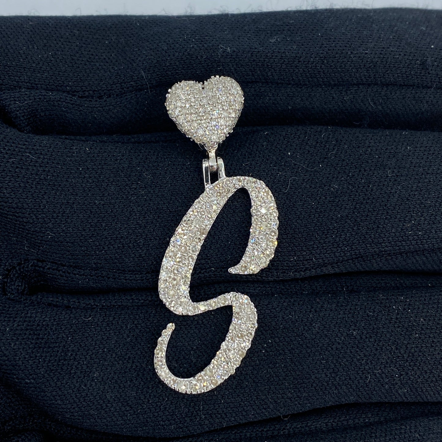 14k Initial S Script Heart Diamond Pendant