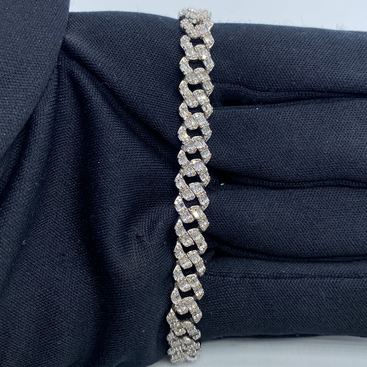 10K 6.5MM Cuban Link Diamond Baguette Bracelet 7-8"