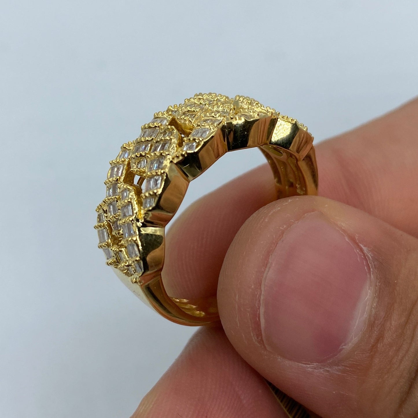 10K Bold Cuban Link Diamond Baguette Ring
