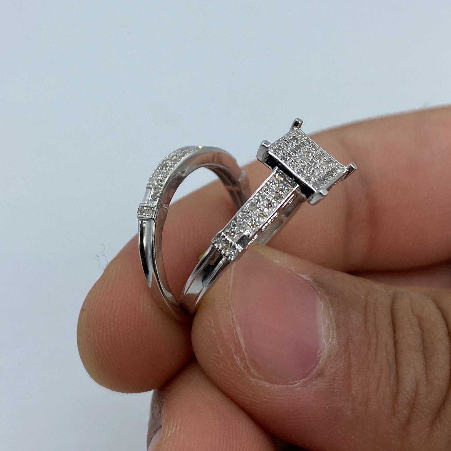 10K Pixel Diamond Engagement Ring with Band