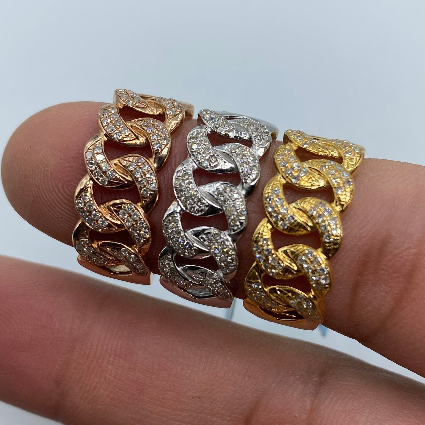 14K Gold 9MM Rounded Cuban Link Diamond Ring