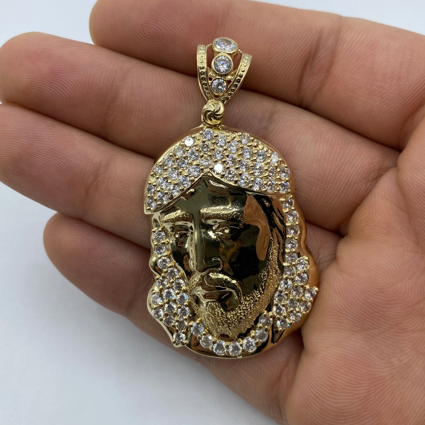 14K Jesus Head Pendant 2.2"