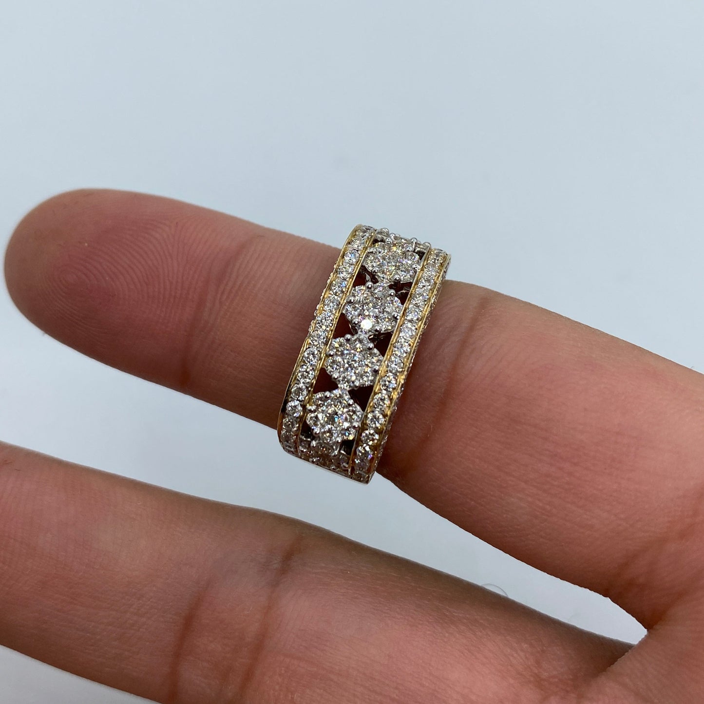 14K Rectangle Flowers Diamond Ring