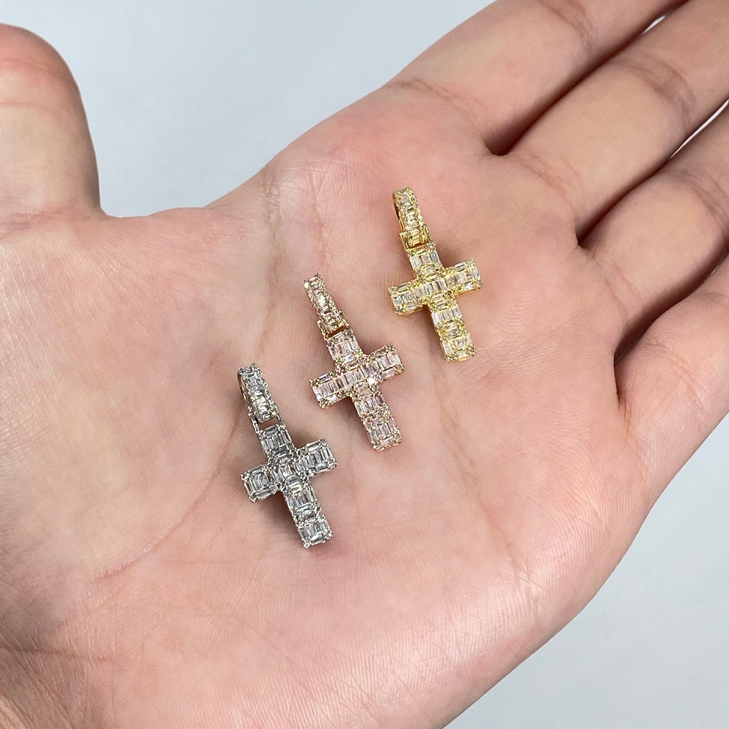 14K Diamond Baguette Cross Pendant