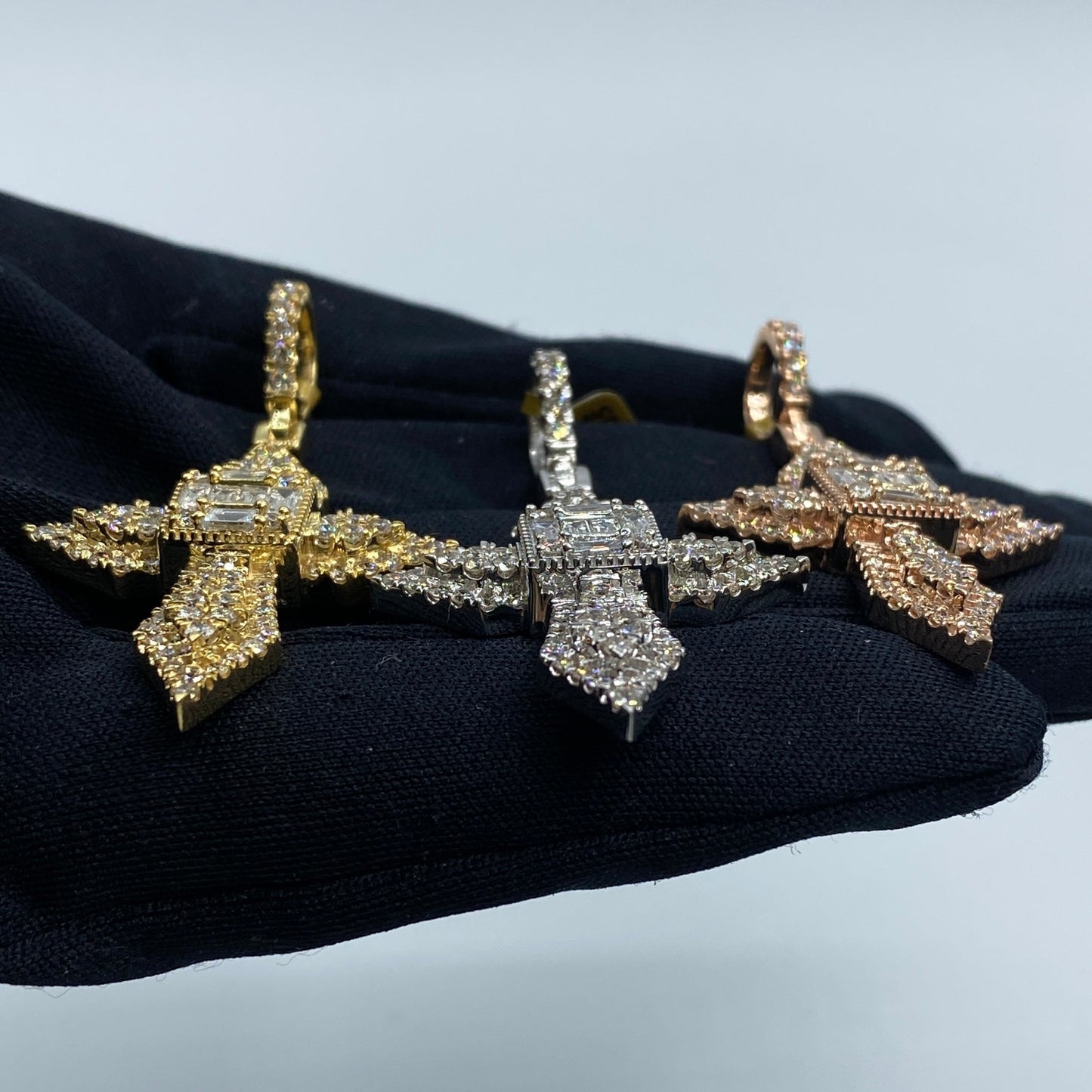 10K Byzantine Cross Diamond Baguette Pendant