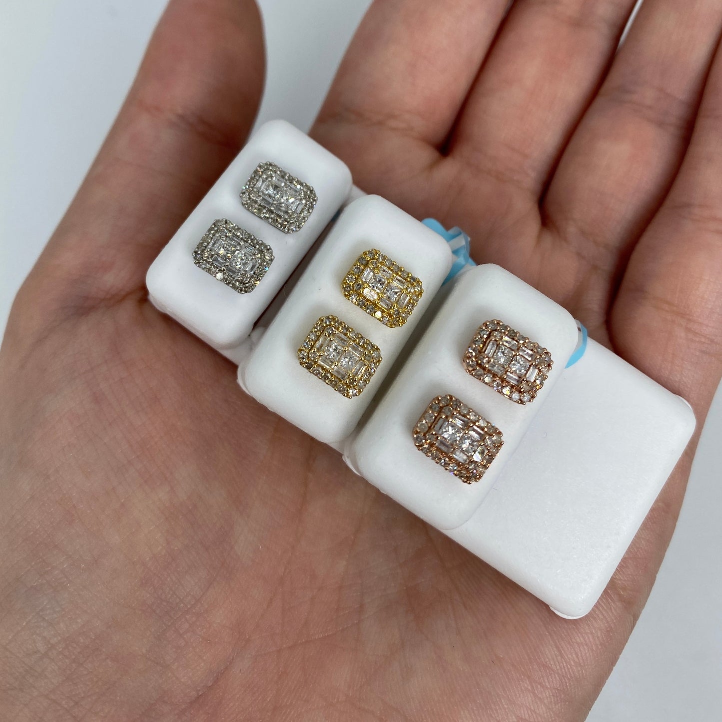 14K Rectangle Diamond Baguette Castle Earrings