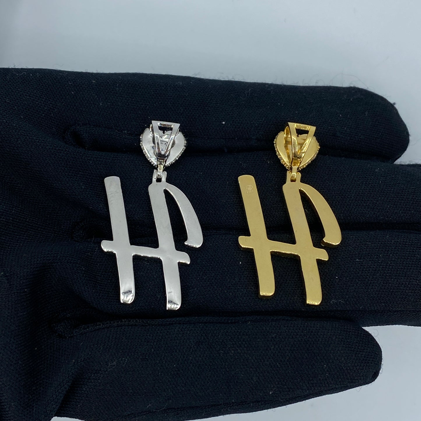 14K Initial H Script Heart Diamond Pendant