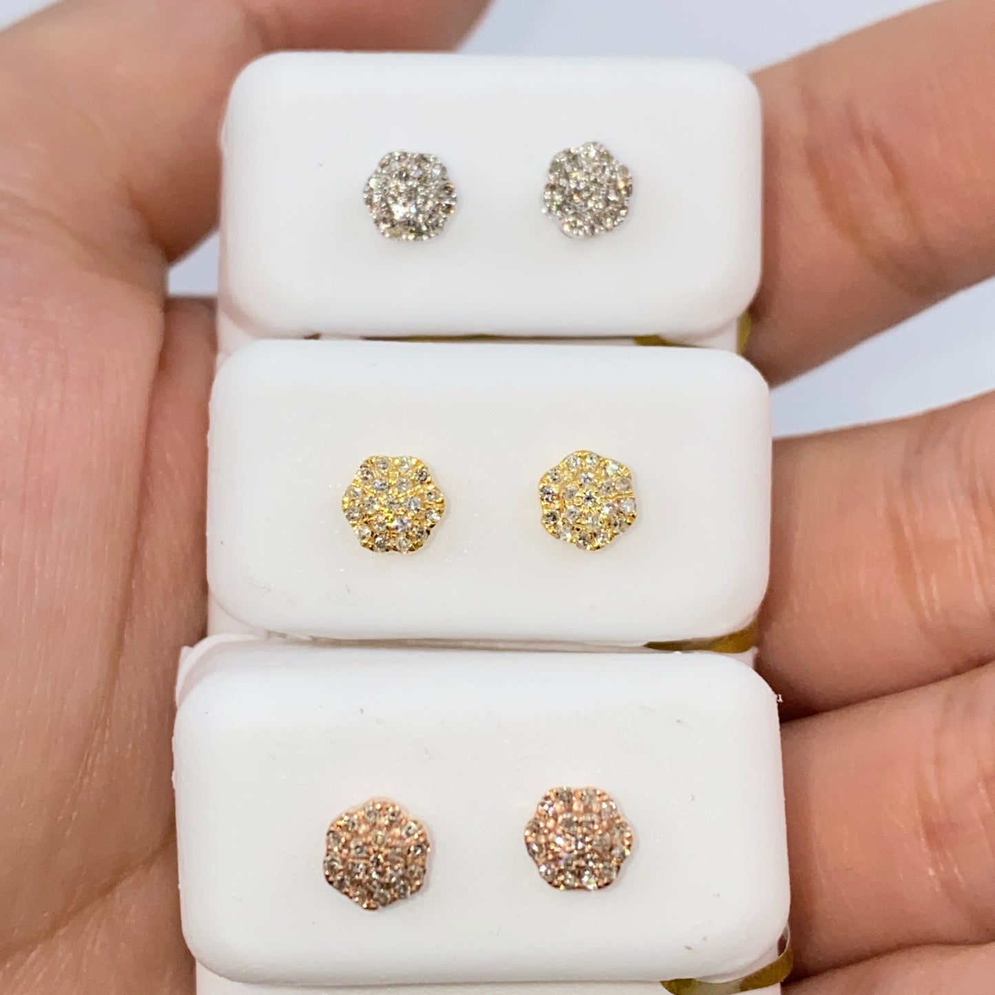 3D Flower Style Gold & Diamond Earrings