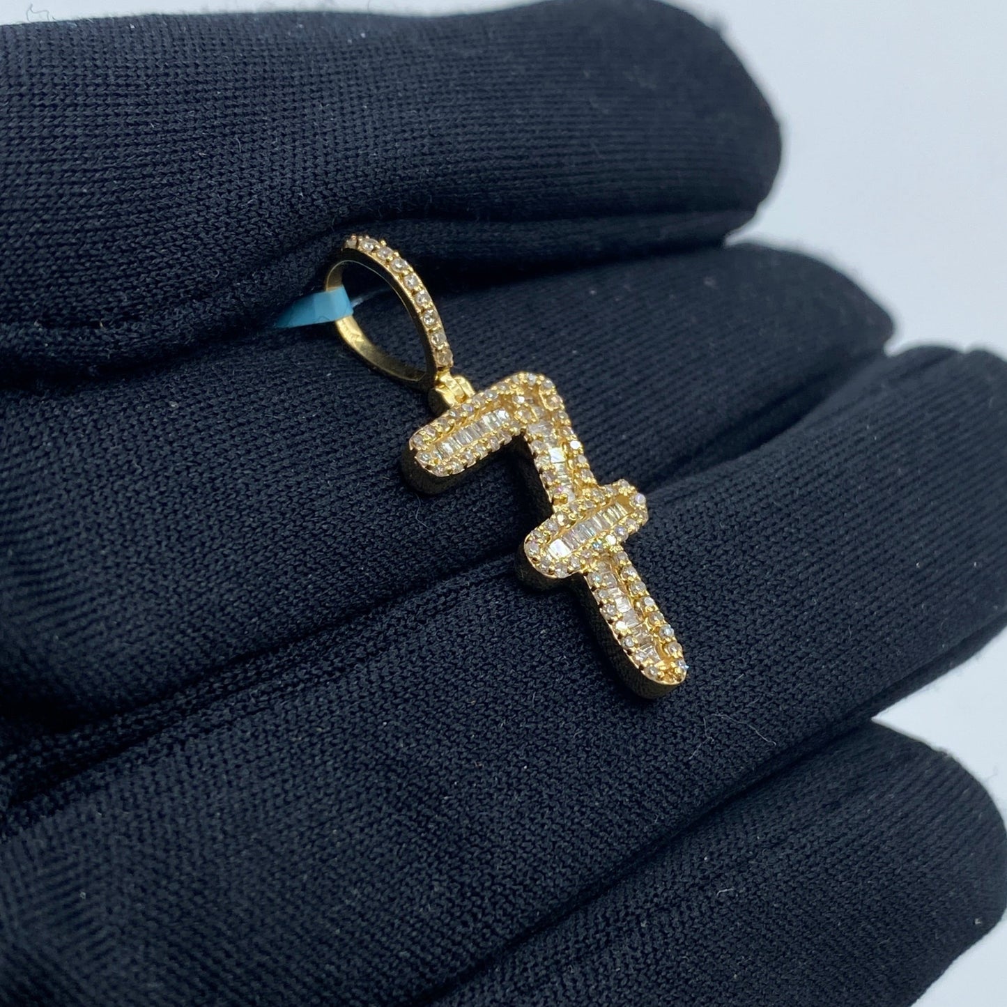 14k Number 7 Diamond Baguette Pendant