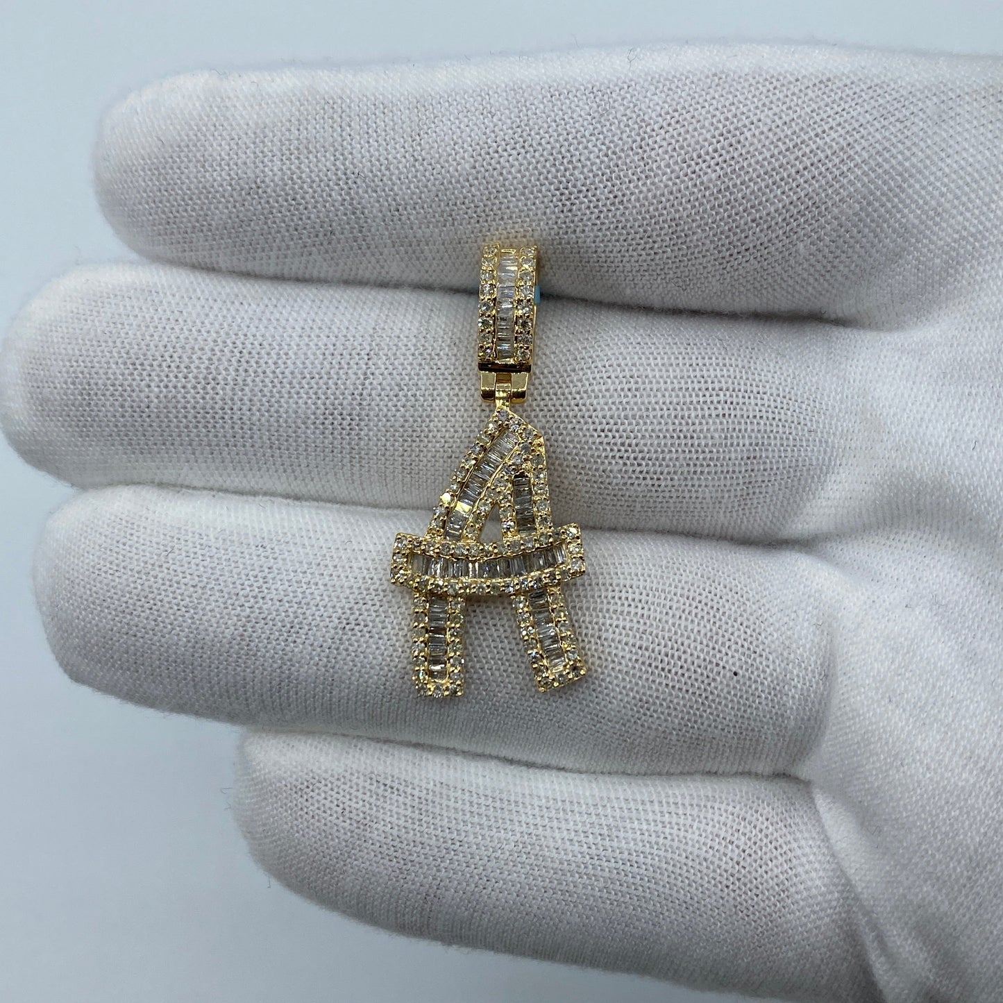 14K Initial A Diamond Baguette Pendant