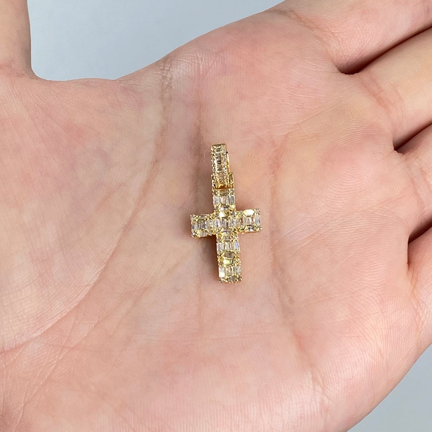 14K Diamond Baguette Cross Pendant