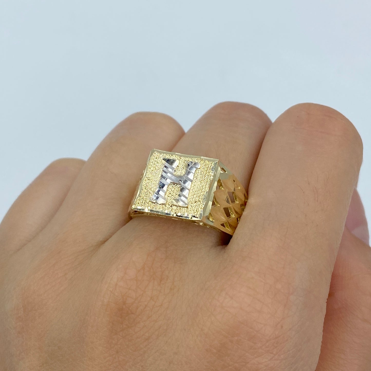 10K Initial Letter Square Block Ring