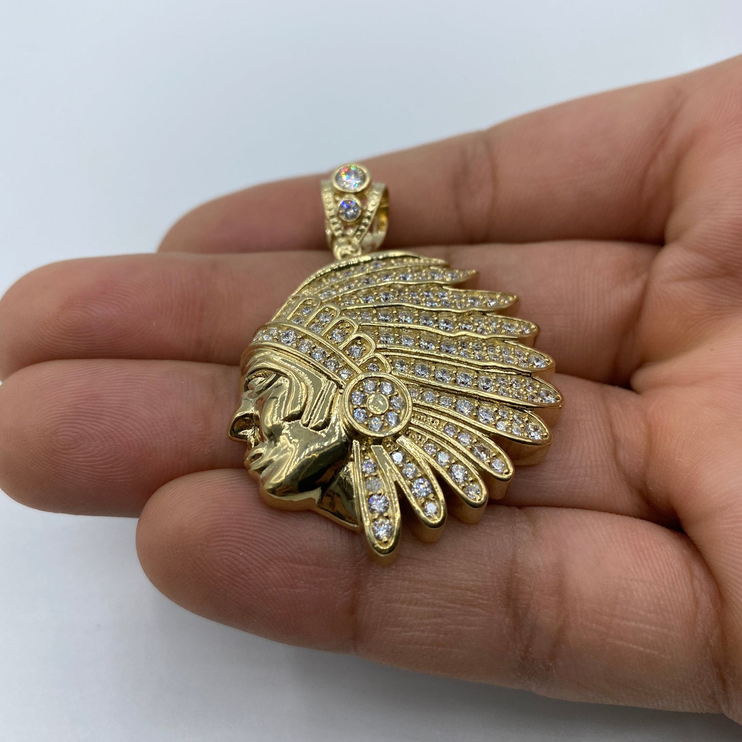 14K Indian Chief Head Pendant