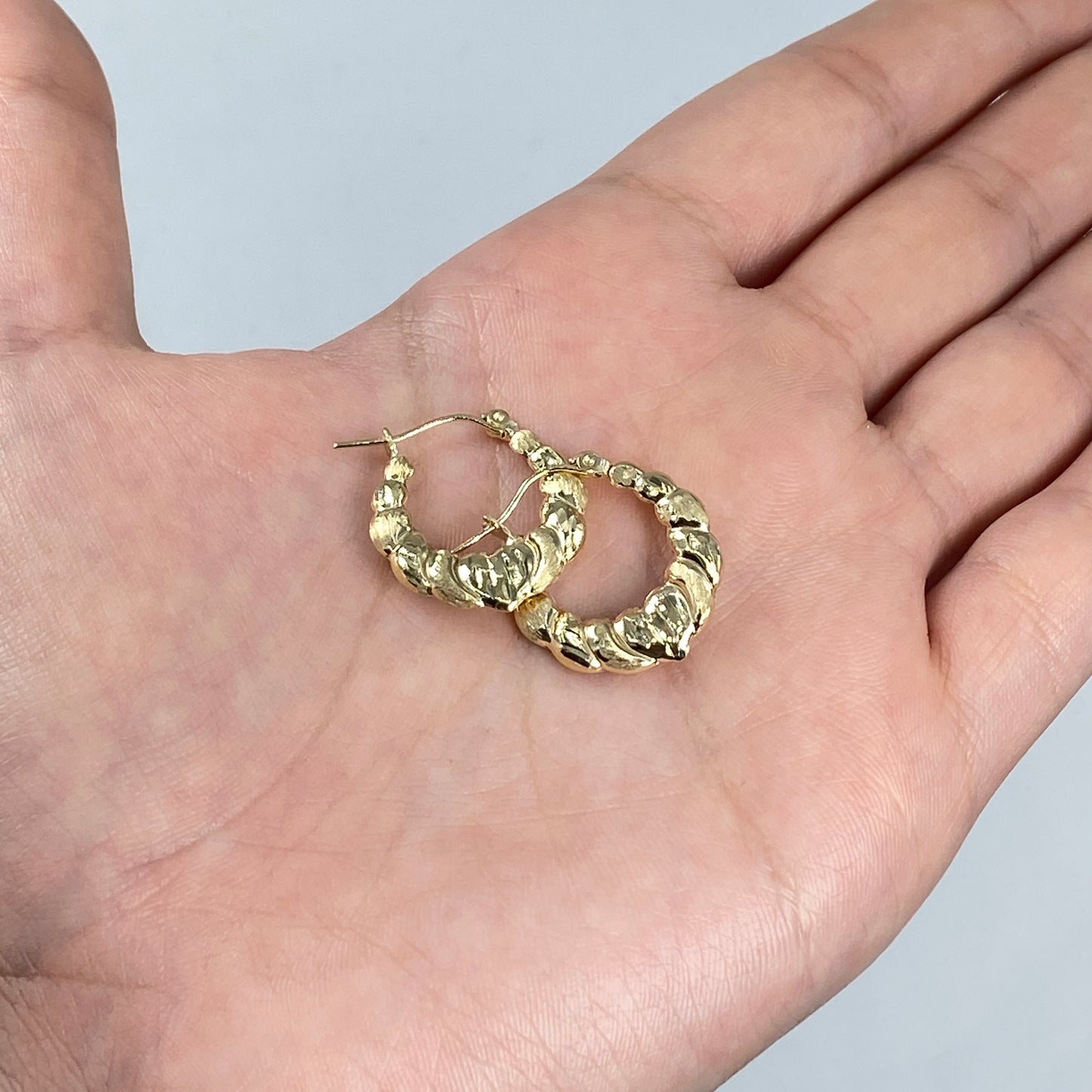 10K Circle Puff Heart Hoop Earrings