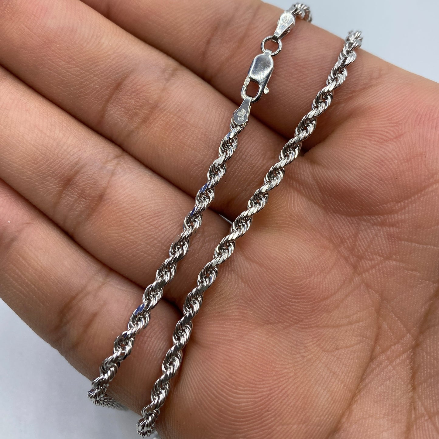 14K White Gold 3.2MM Rope Chain 16-26"