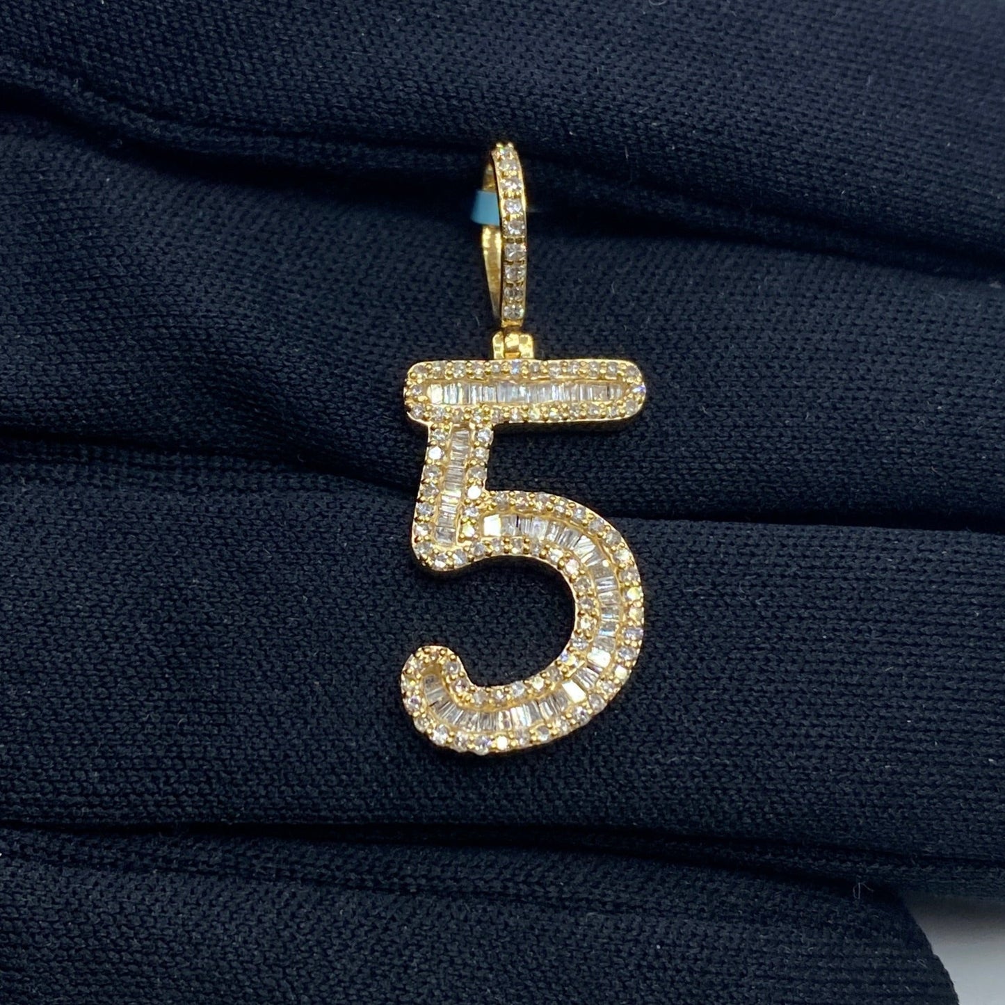 14k Number 5 Diamond Baguette Pendant