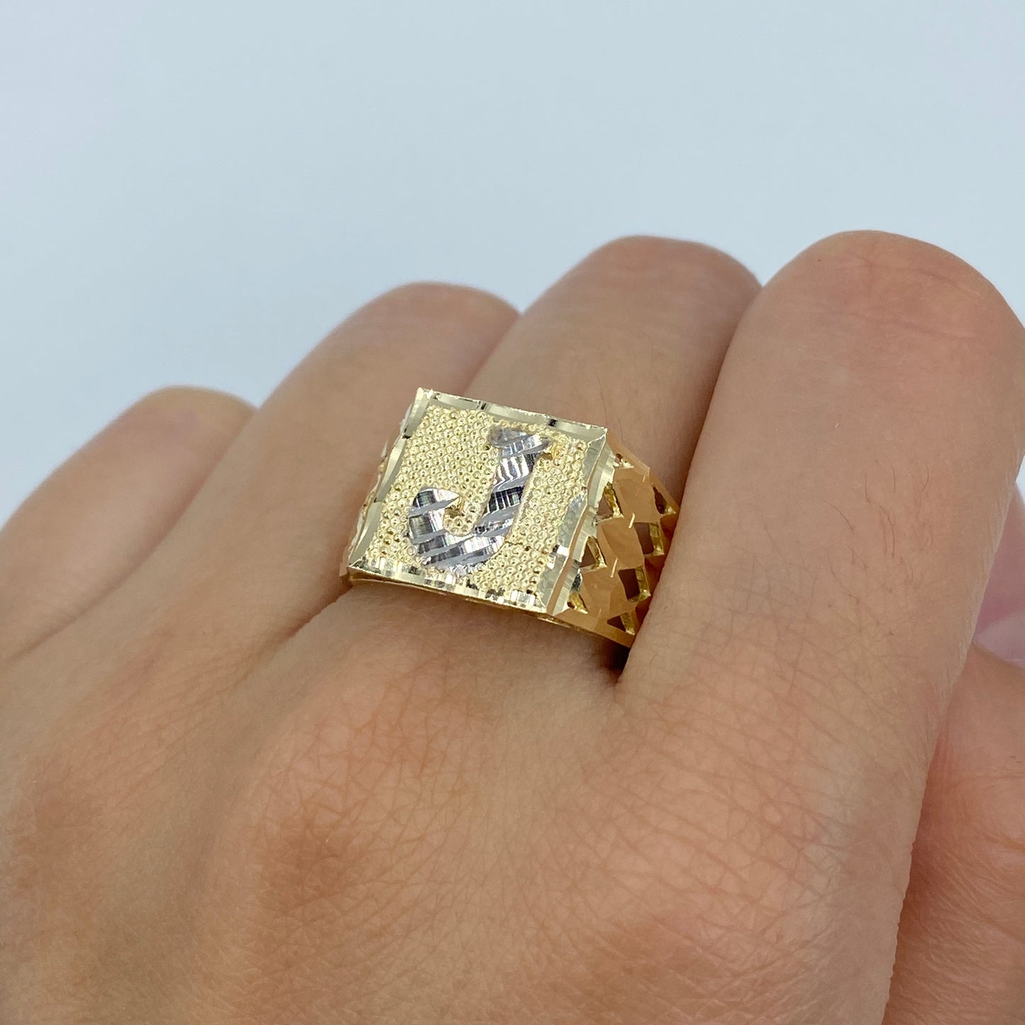 10K Initial Letter Square Block Ring