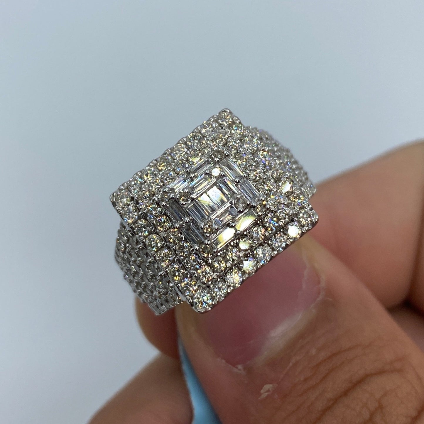 14K Square Diamond Baguette Center Ring
