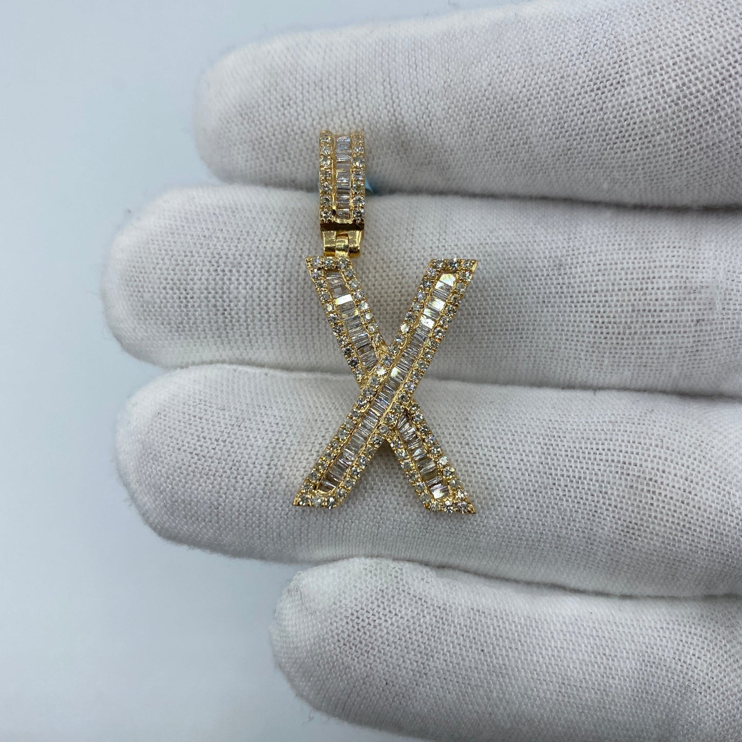14K Initial X Diamond Baguette Pendant