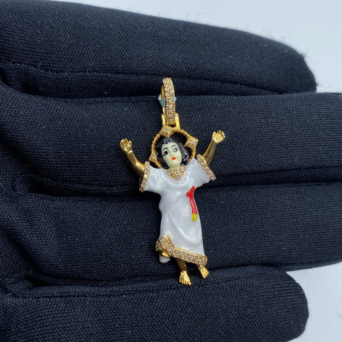 14K Baby Jesus Enamel Diamond Pendant