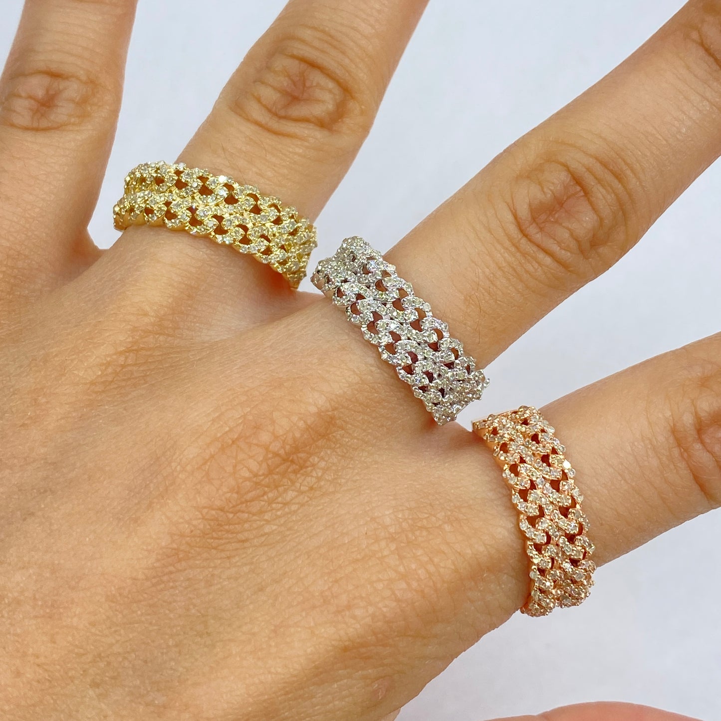 10K Double Monaco Cuban Link Diamond Ring