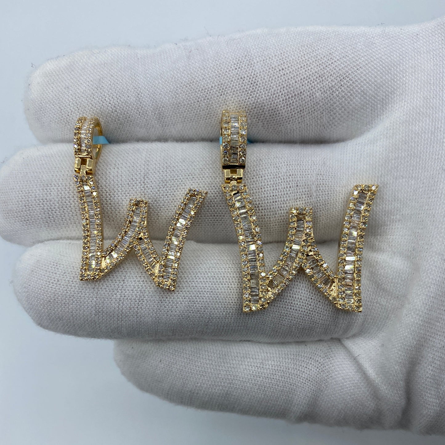 14K Initial W Diamond Baguette Pendant