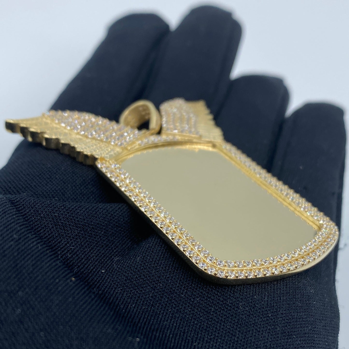 14K Rectangle Angel Wings Picture Photo Pendant