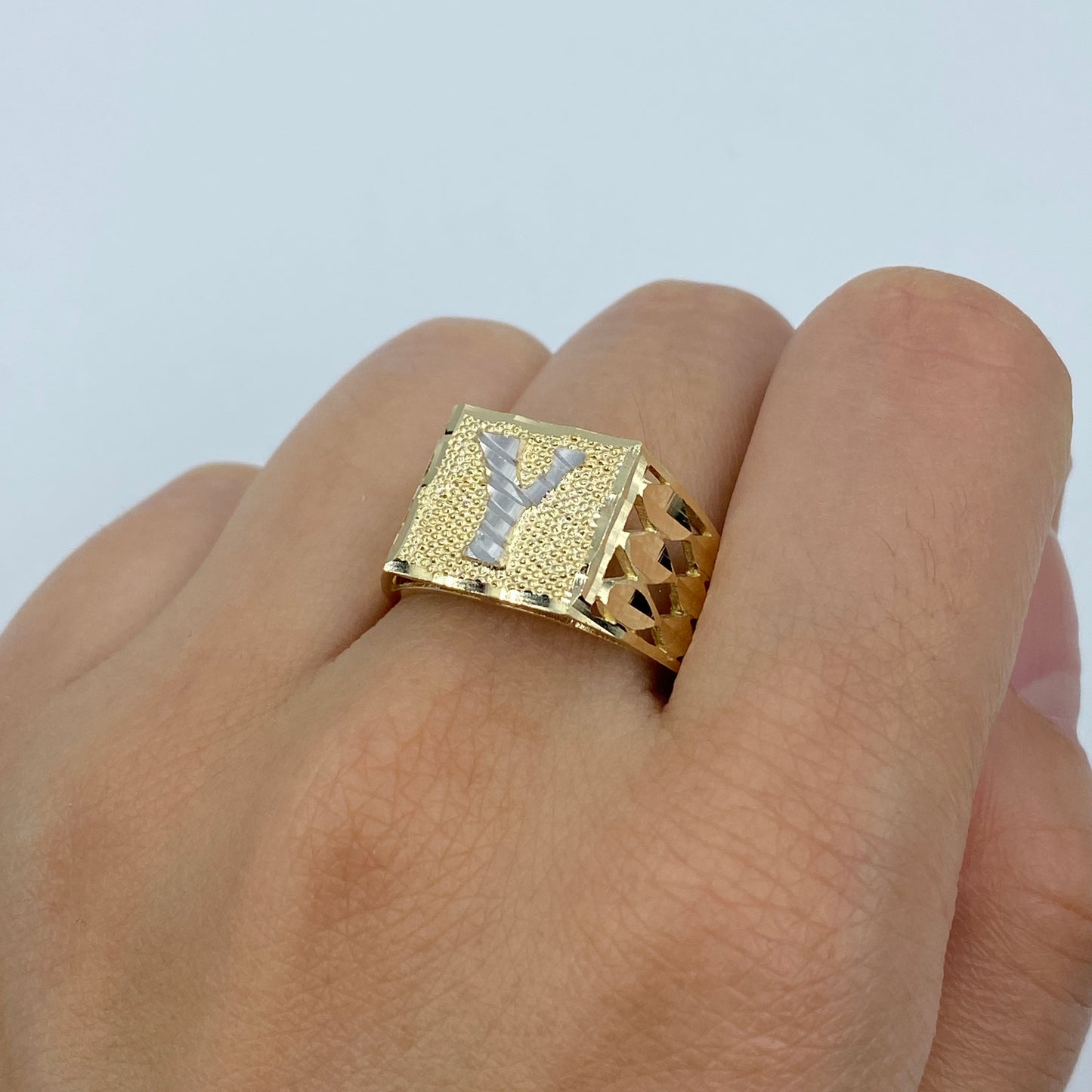 10K Initial Letter Square Block Ring