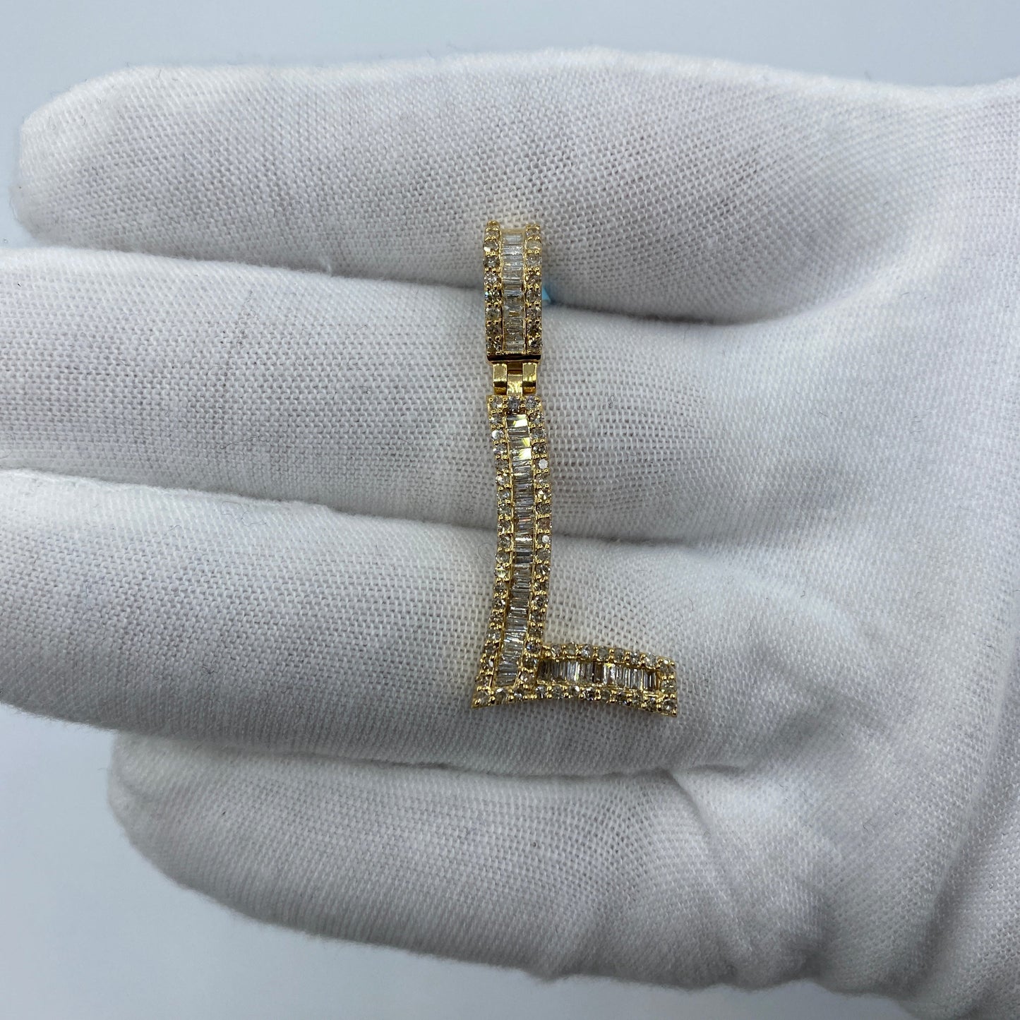 14K Initial L Diamond Baguette Pendant