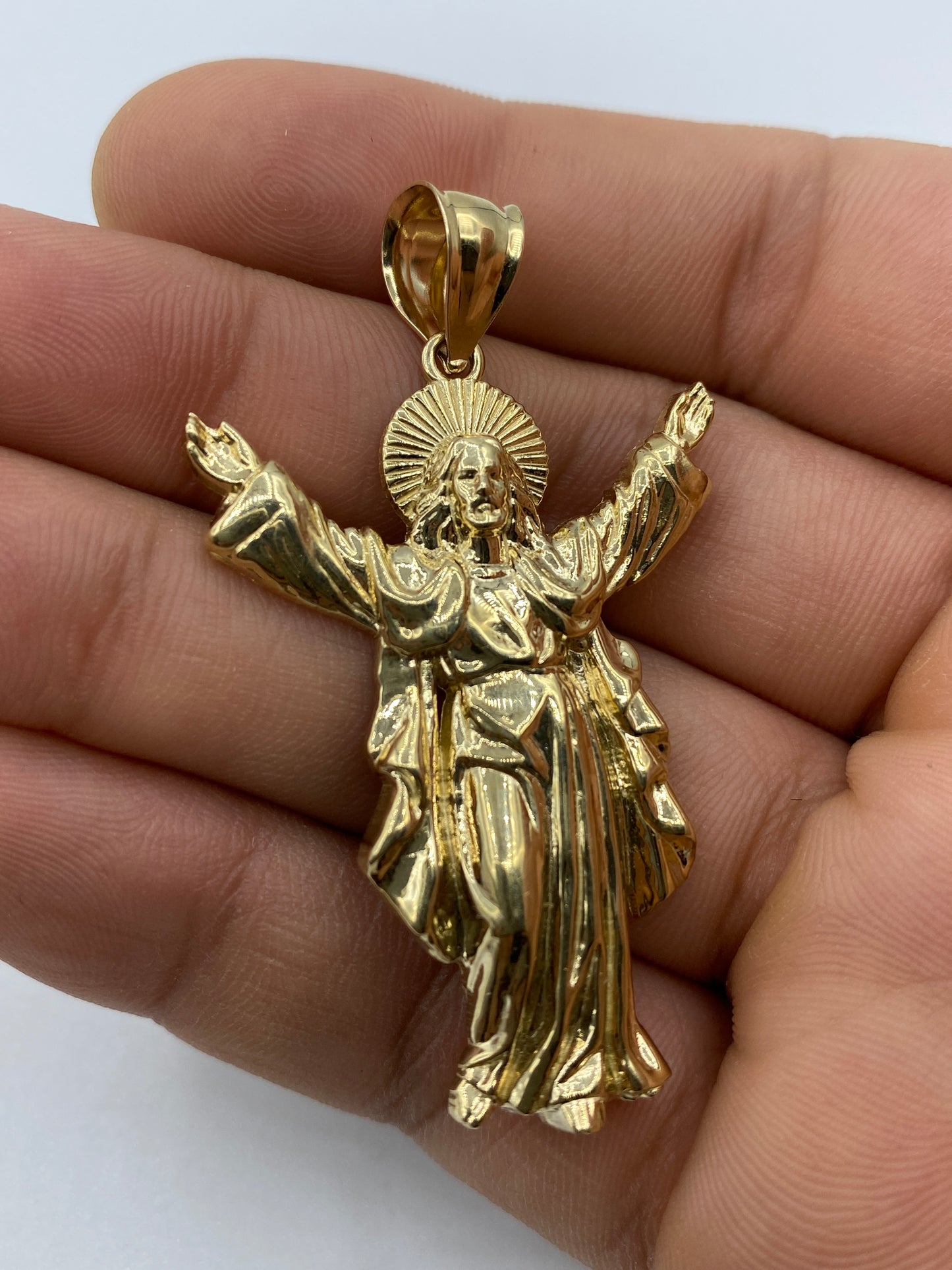 14K Jesus With Halo Pendant 2.2"