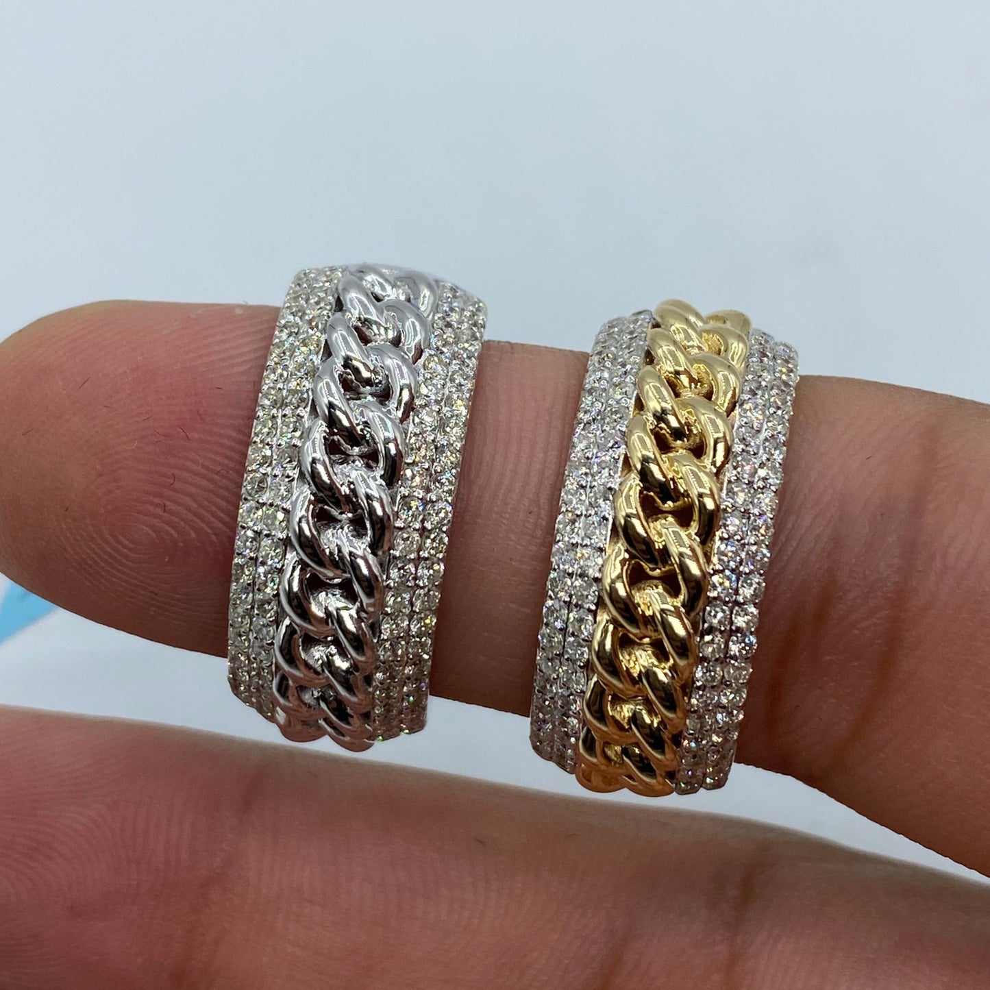 14K Gold 10MM Cuban Link Banded Diamond Ring