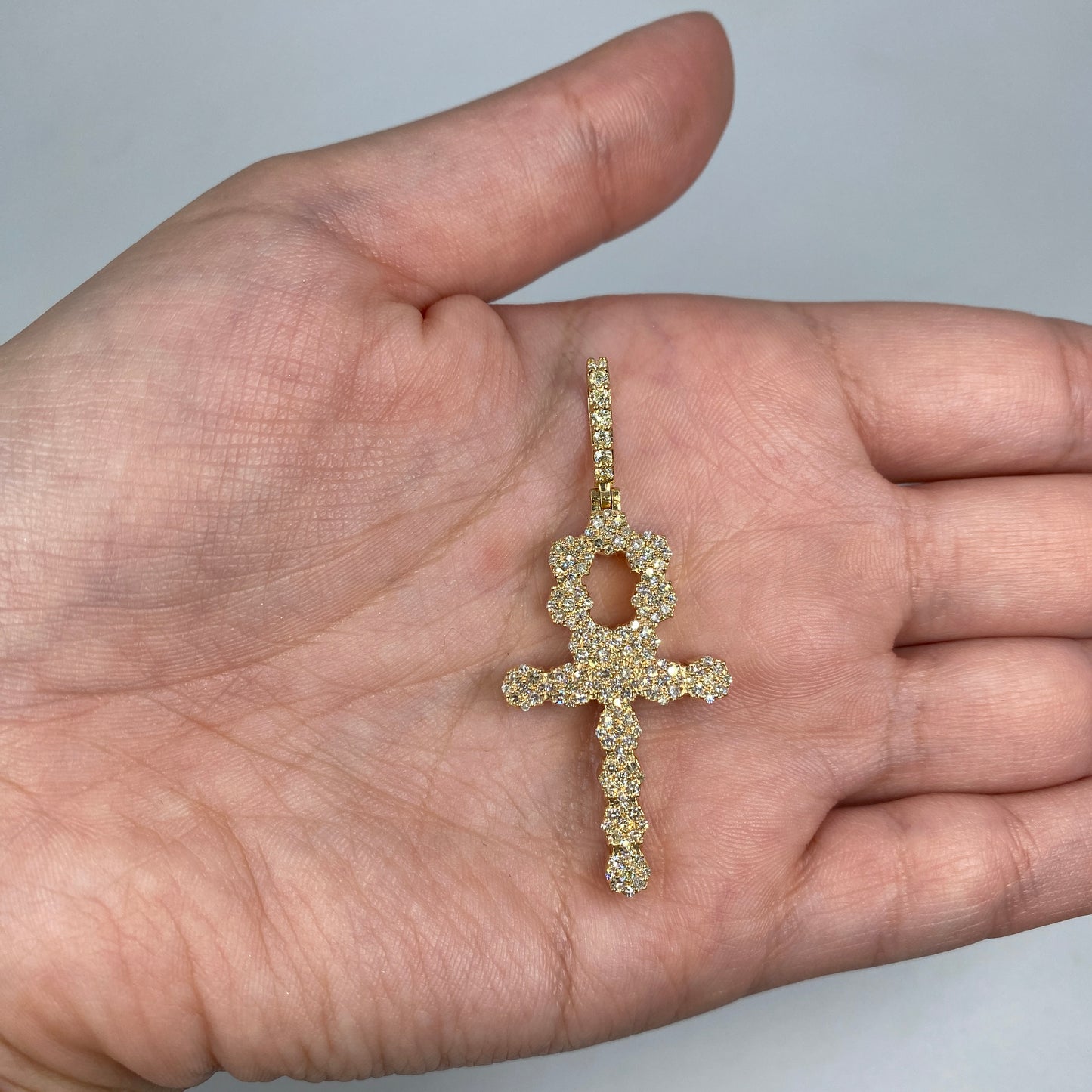 14K Ankh Unkh Cross Diamond Pendant