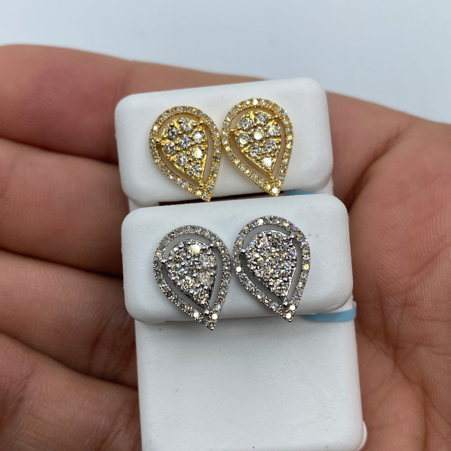14K Pear Shaped Halo Diamond Earrings