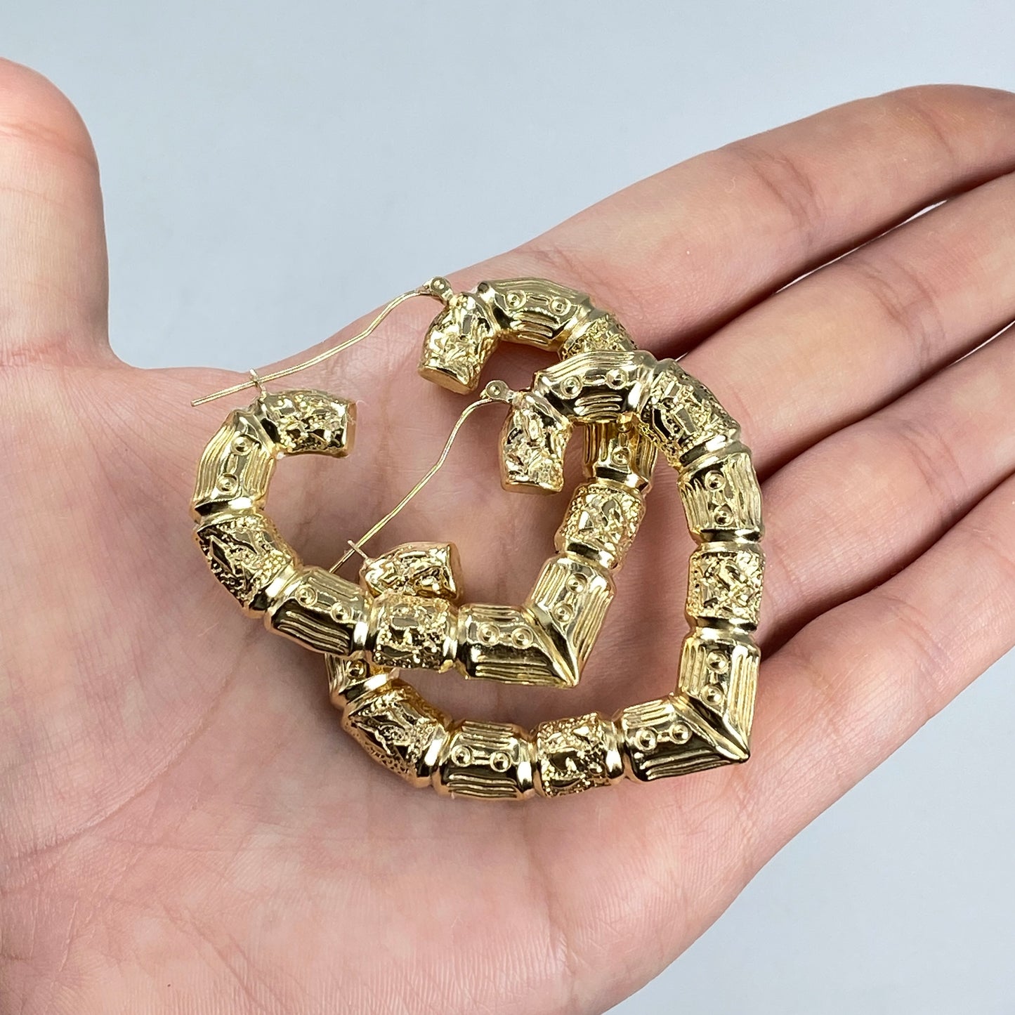 10K Bamboo Heart Hoop Earrings