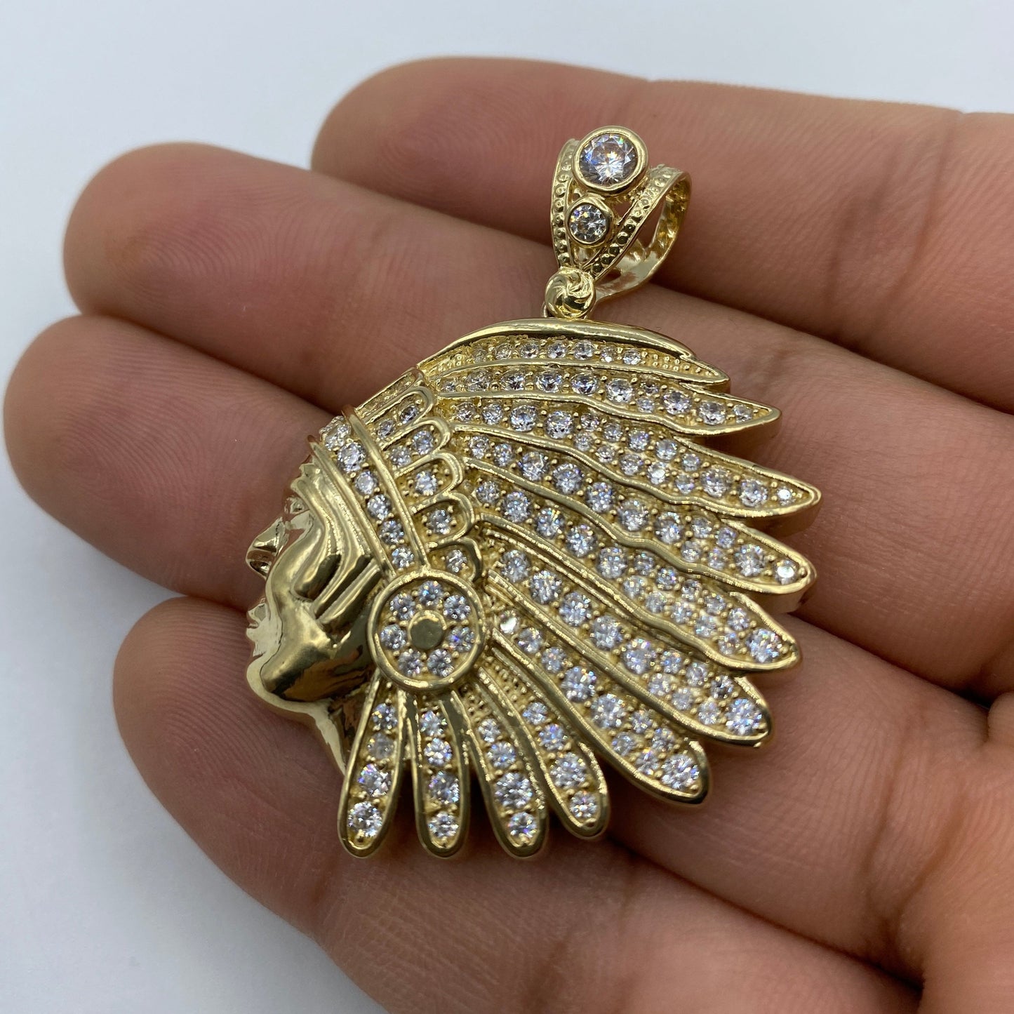 14K Indian Chief Head Pendant