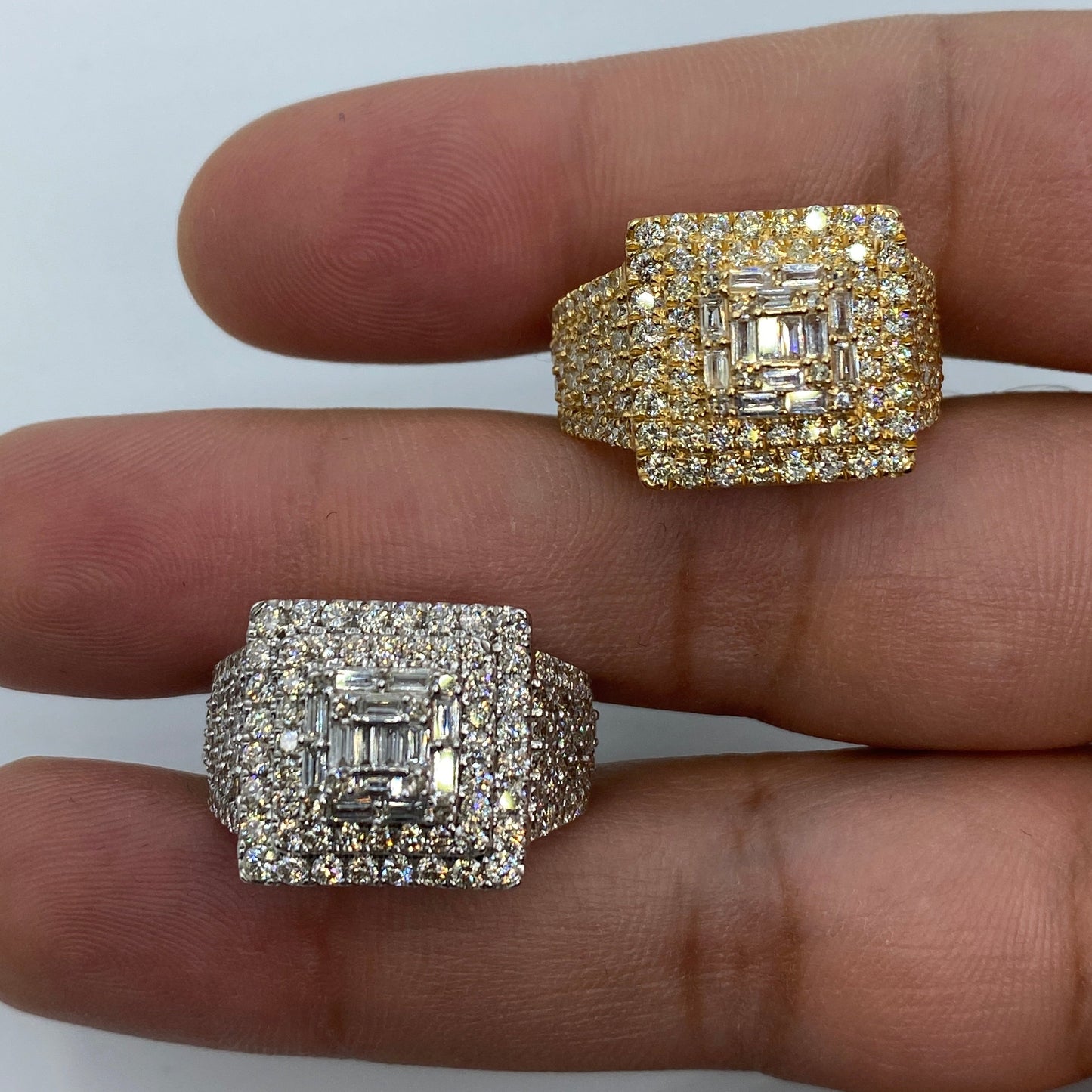 14K Square Diamond Baguette Center Ring