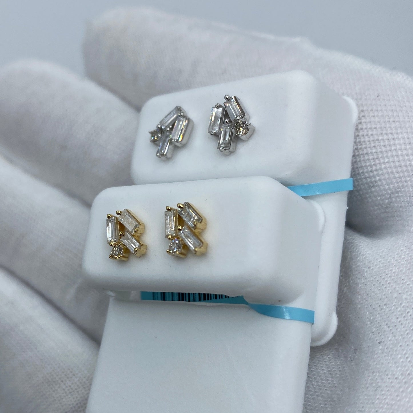 14K Crystal Diamond Baguette Earrings