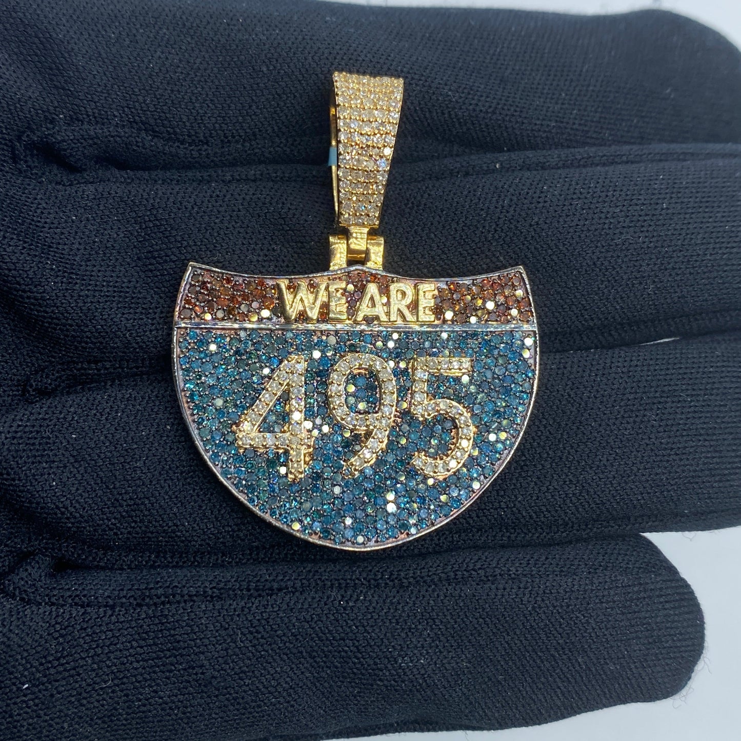 14K Interstate 495 Diamond Pendant FREE Chain Included