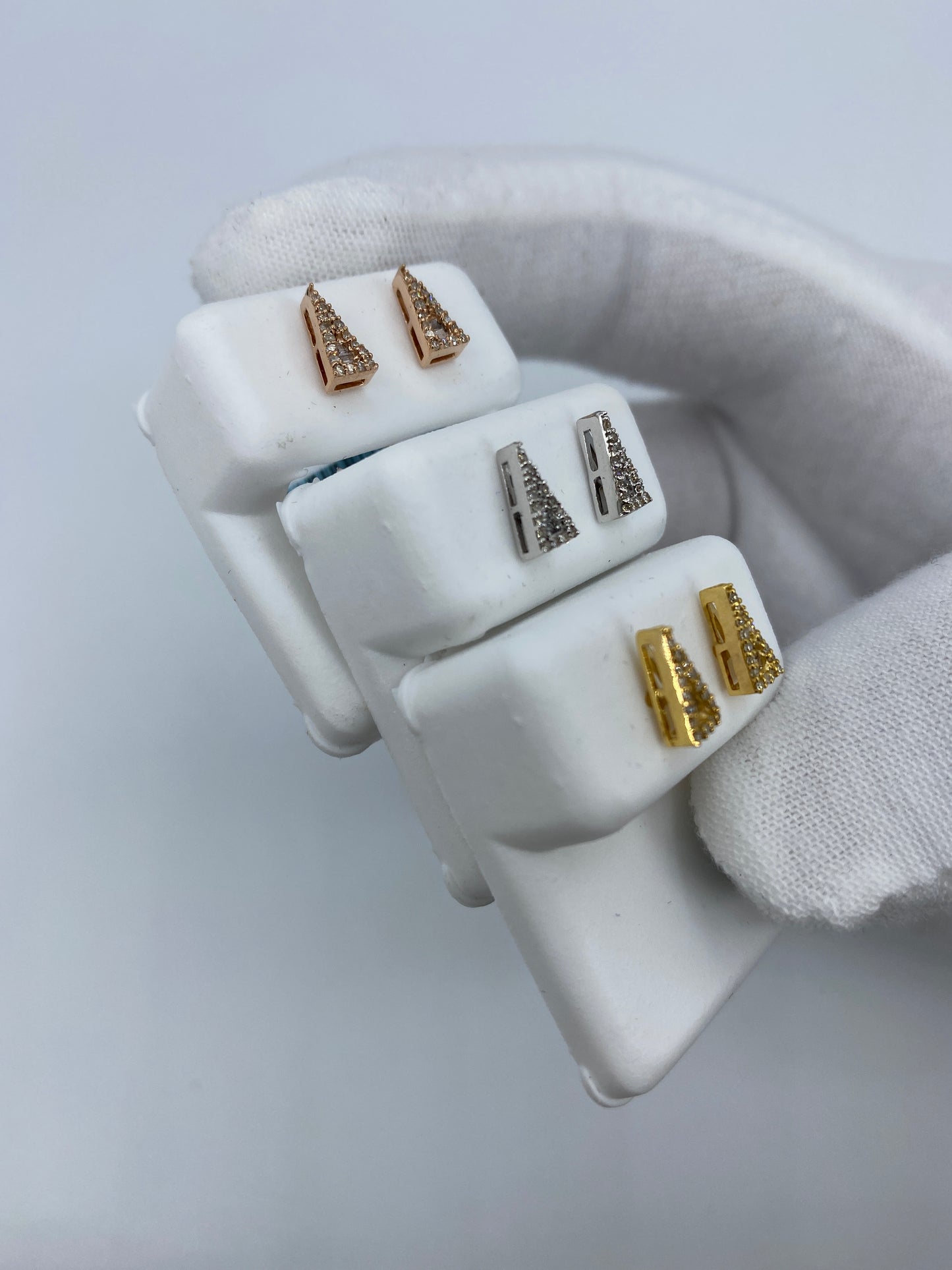 14K Small Isosceles Triangle Diamond Baguette Earrings