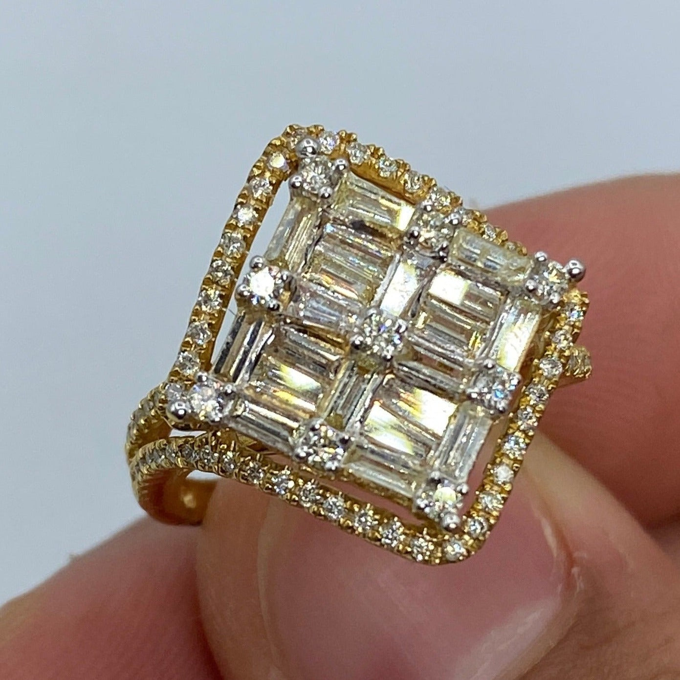 14K Large Square Diamond Baguette Ladies Ring
