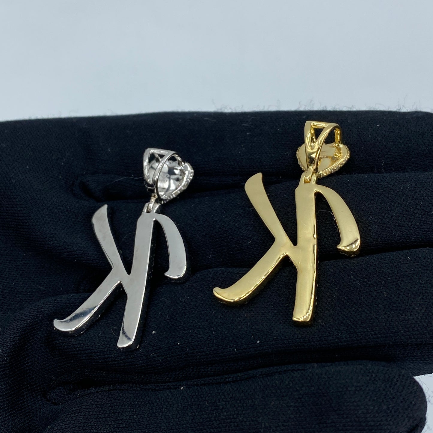 14K Initial K Script Heart Diamond Pendant