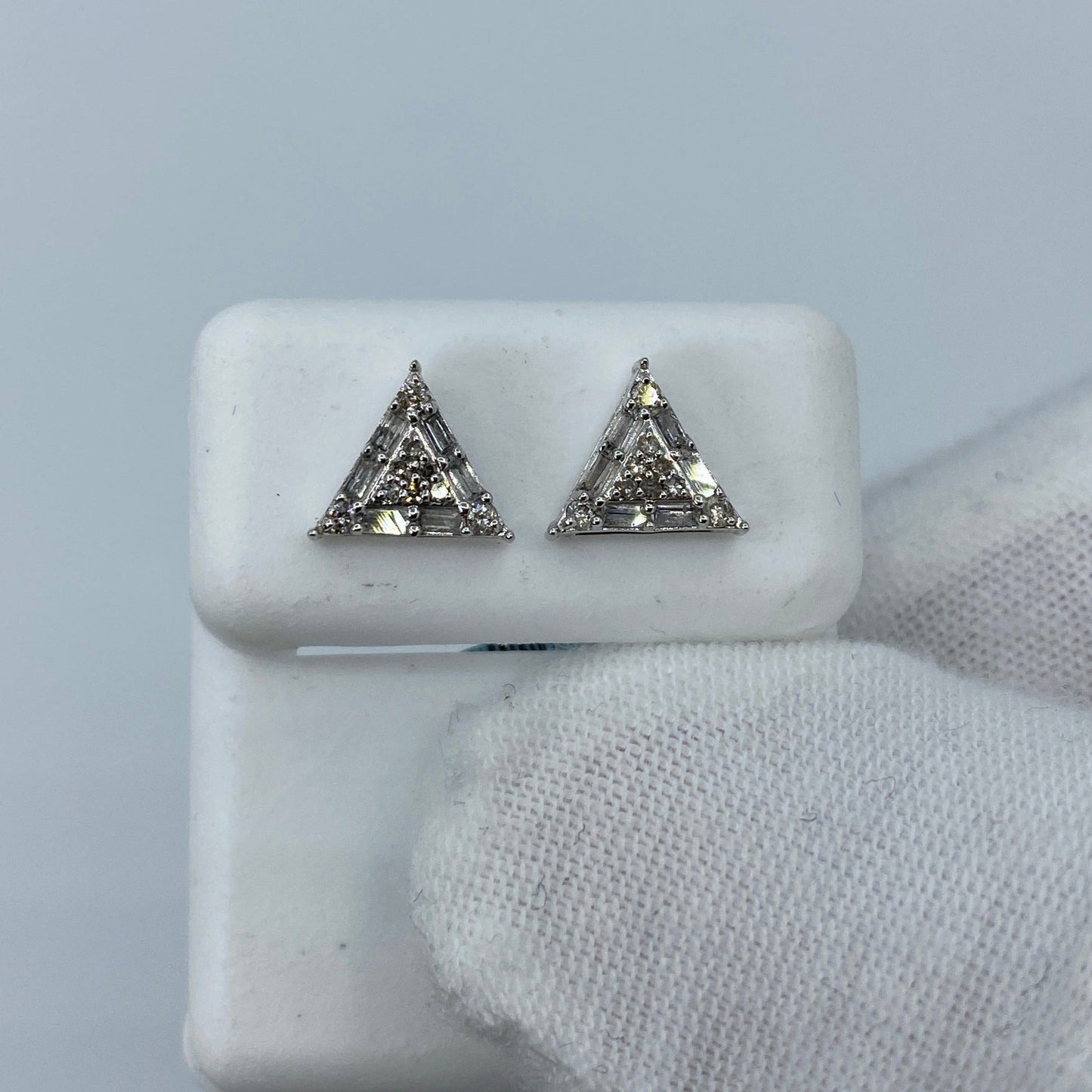14K Triangle Equilateral Diamond Baguette Earrings