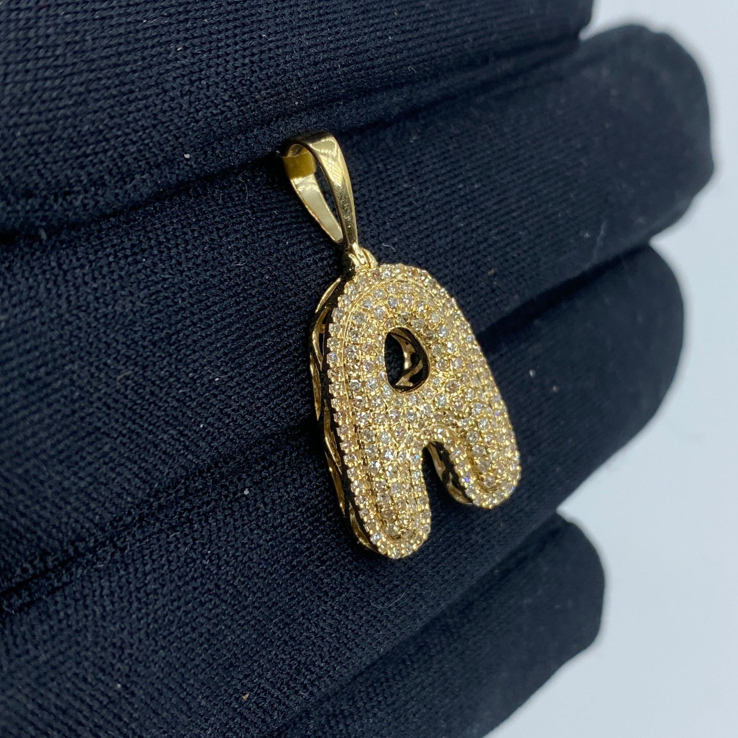 10K Initial A Bubble Diamond Pendant