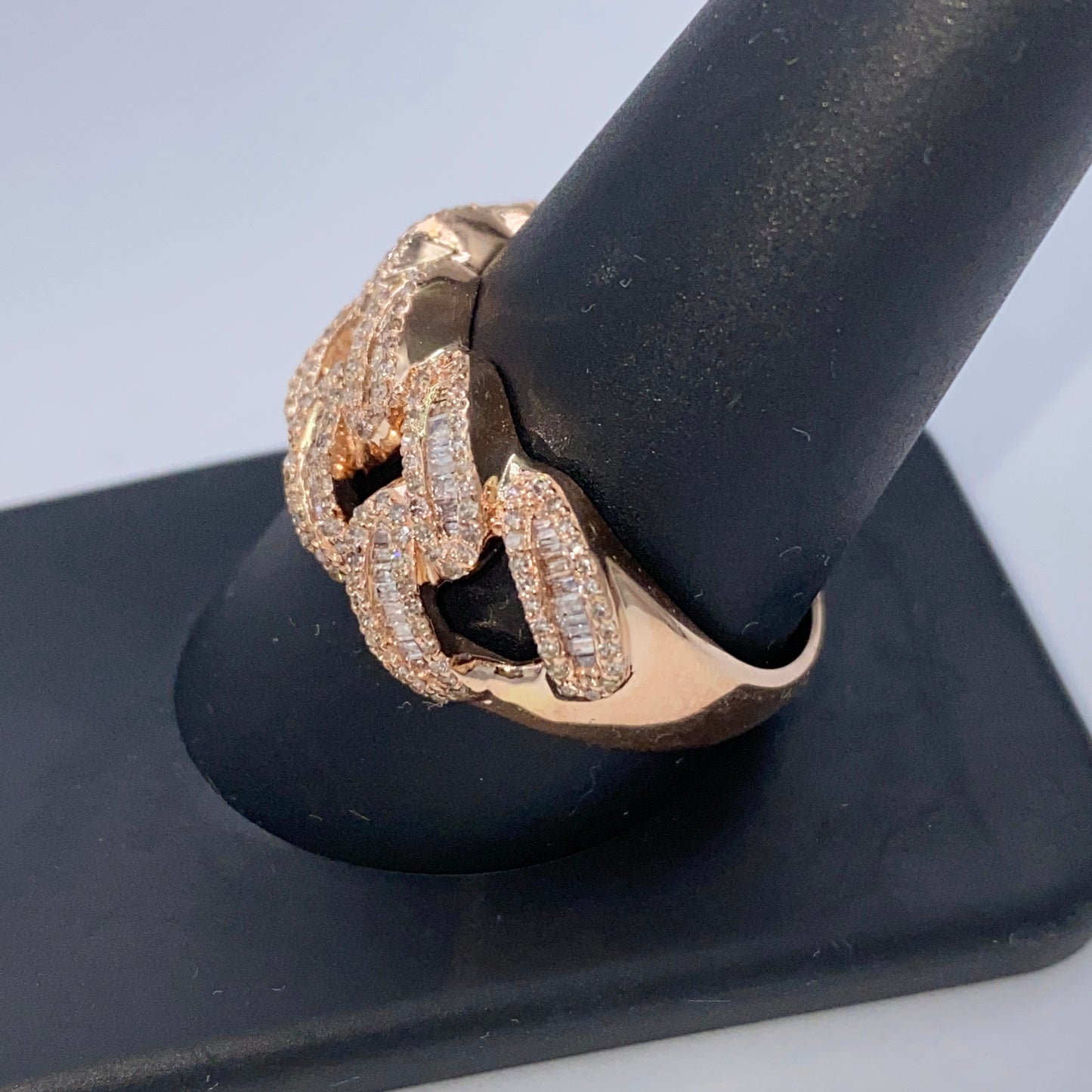10K Chubby Cuban Link Diamond Baguette Ring