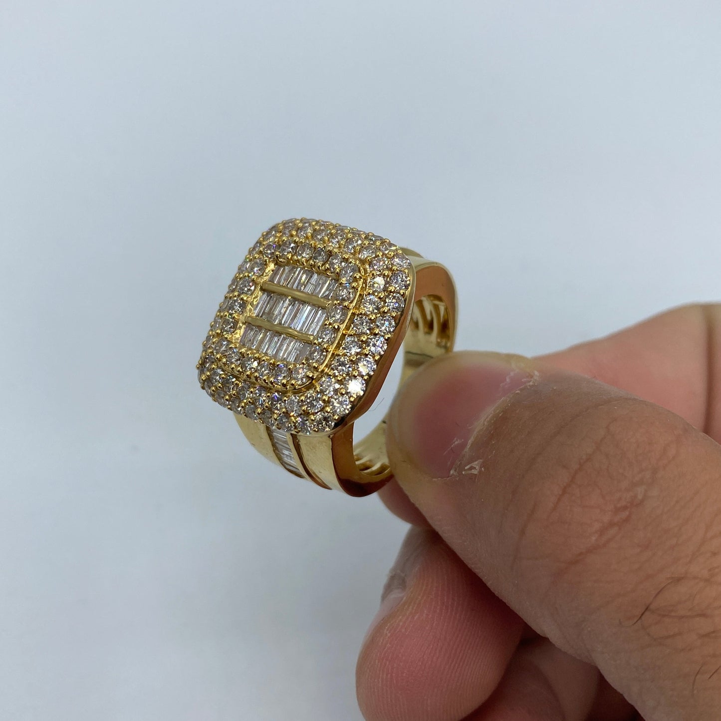 14K Square Triple-Threat Diamond Baguette Ring