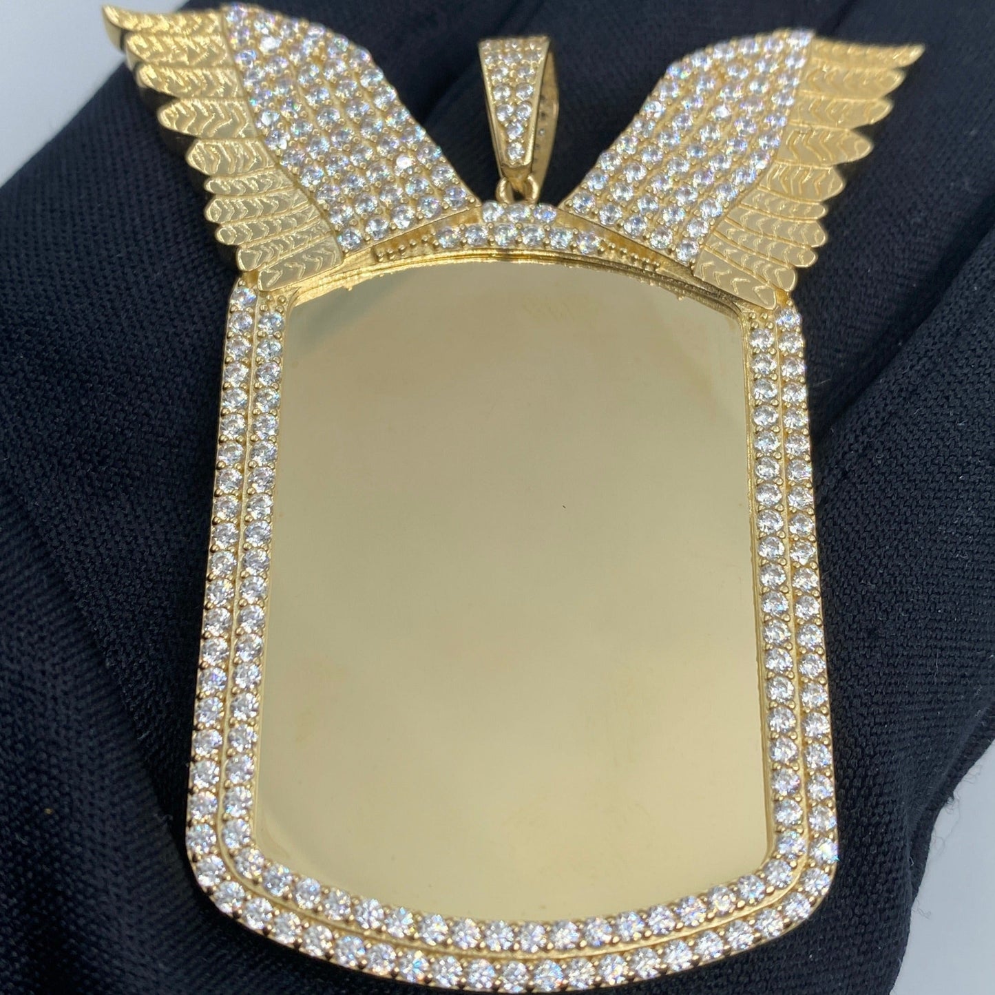14K Rectangle Angel Wings Picture Photo Pendant