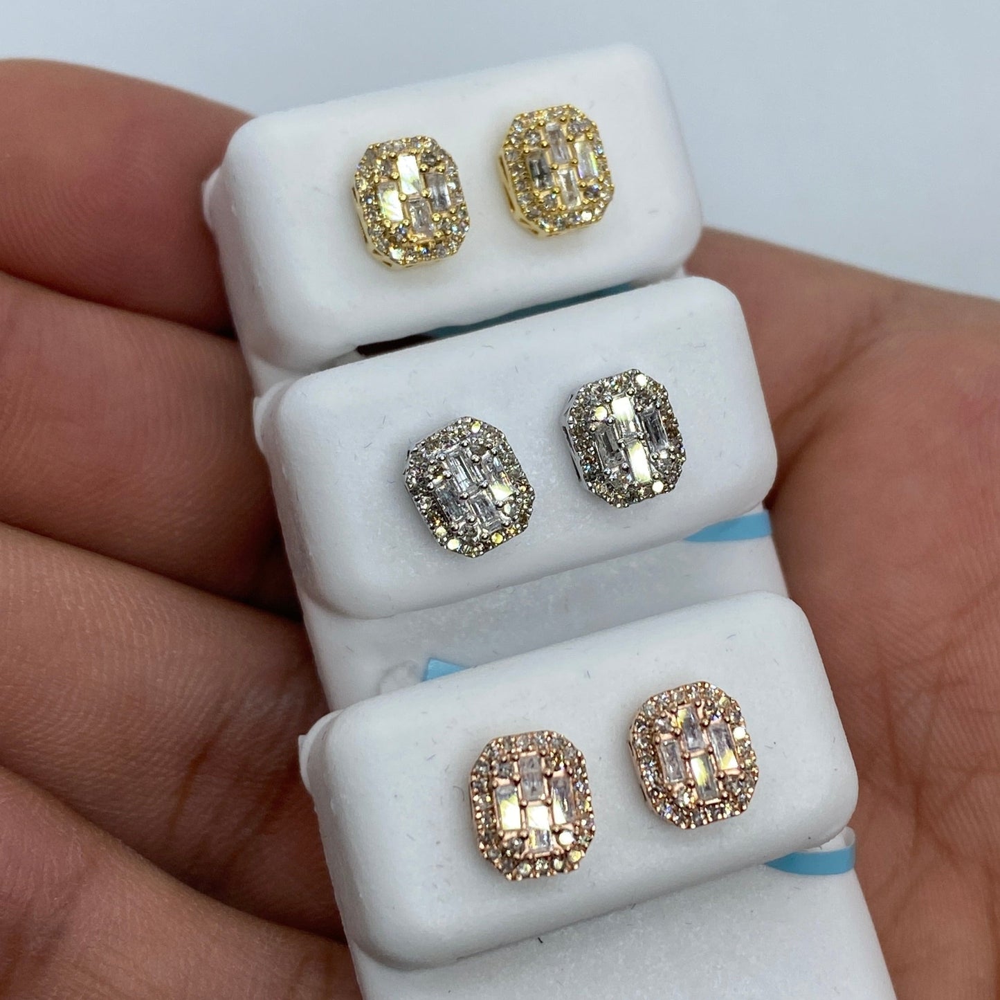 14K Rounded Rectangle Diamond Baguette Earrings 0.75ct